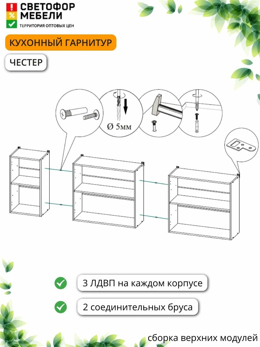 Кухонный гарнитур Честер, Эрванта, Челси 2 м ЛДСП 2000х2178х600, Графит /Дуб кера, со столешницей